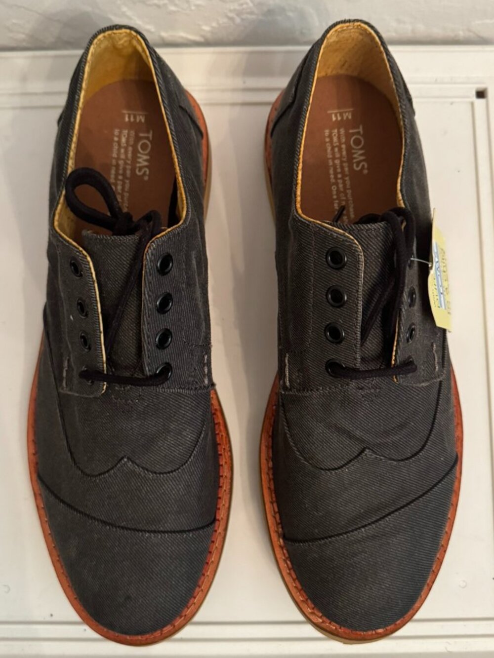 TOMS Men's 11 Brogue Ash Aviator Twill Oxford Dark Gray Style #10007000 Shoes